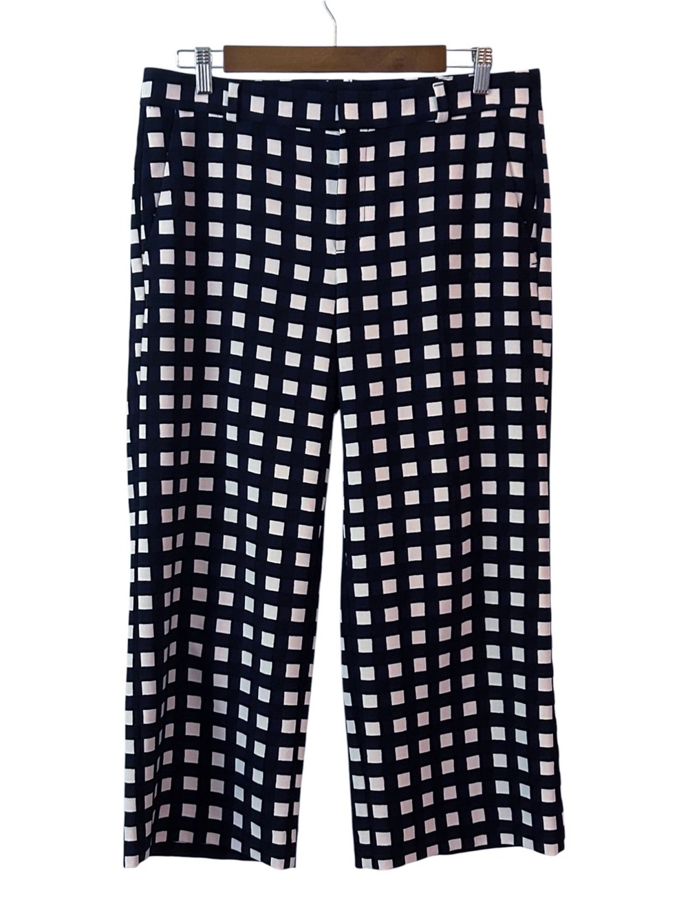 NWT Banana Republic Mid Rise Wide Leg Cropped Career Pant SZ 8 Navy‎ White Plaid
